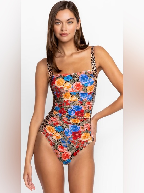 Johnny Was Other - NWOT Johnny Was Cheetah Ruched Floral Animal Print Multi-pattern One Piece Sz XS